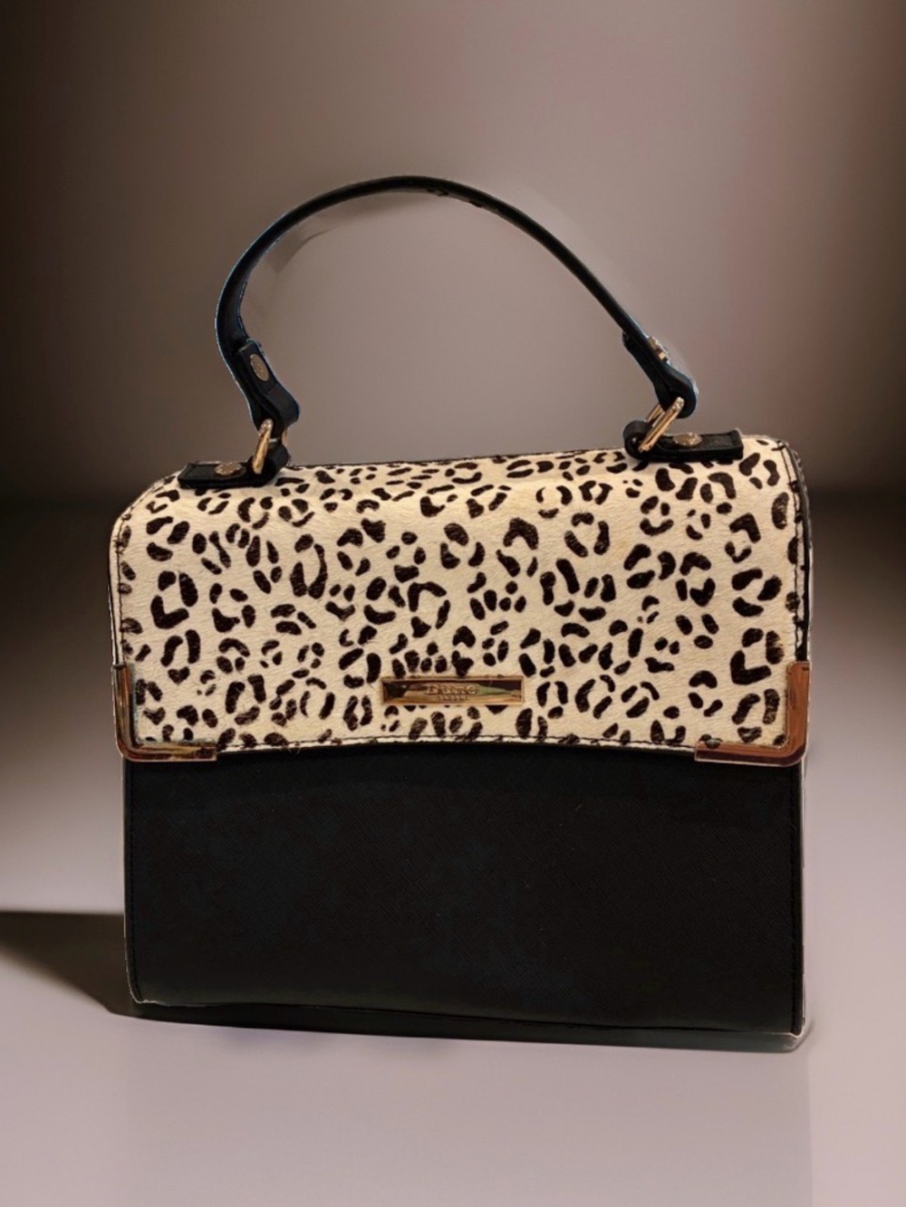 Dune London White Leopard Print Calf Hair & Smooth Leather Top Handle Bag